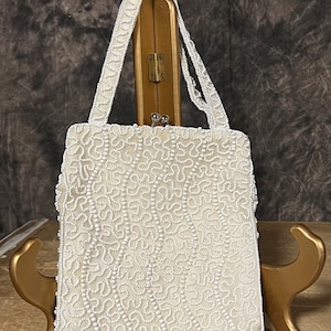 Vintage Belgium Beaded Walborg Evening Bag, White Beaded Evening Bag Purse