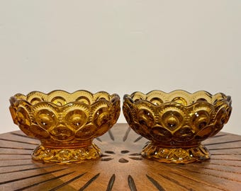 Vintage LE Smith Amber Moon and Stars Footed Glass Bowl, Compote Candy Nut Dish, Small Amber Footed Bowl, *Sold Individually