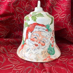 Vintage Decoupaged Santa Claus Christmas Bell with Candy Canes and Holly
