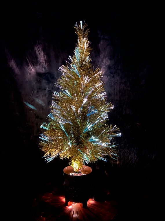 Vintage Gold Fiber Optic Christmas Tree, Tinsel Christmas Tree