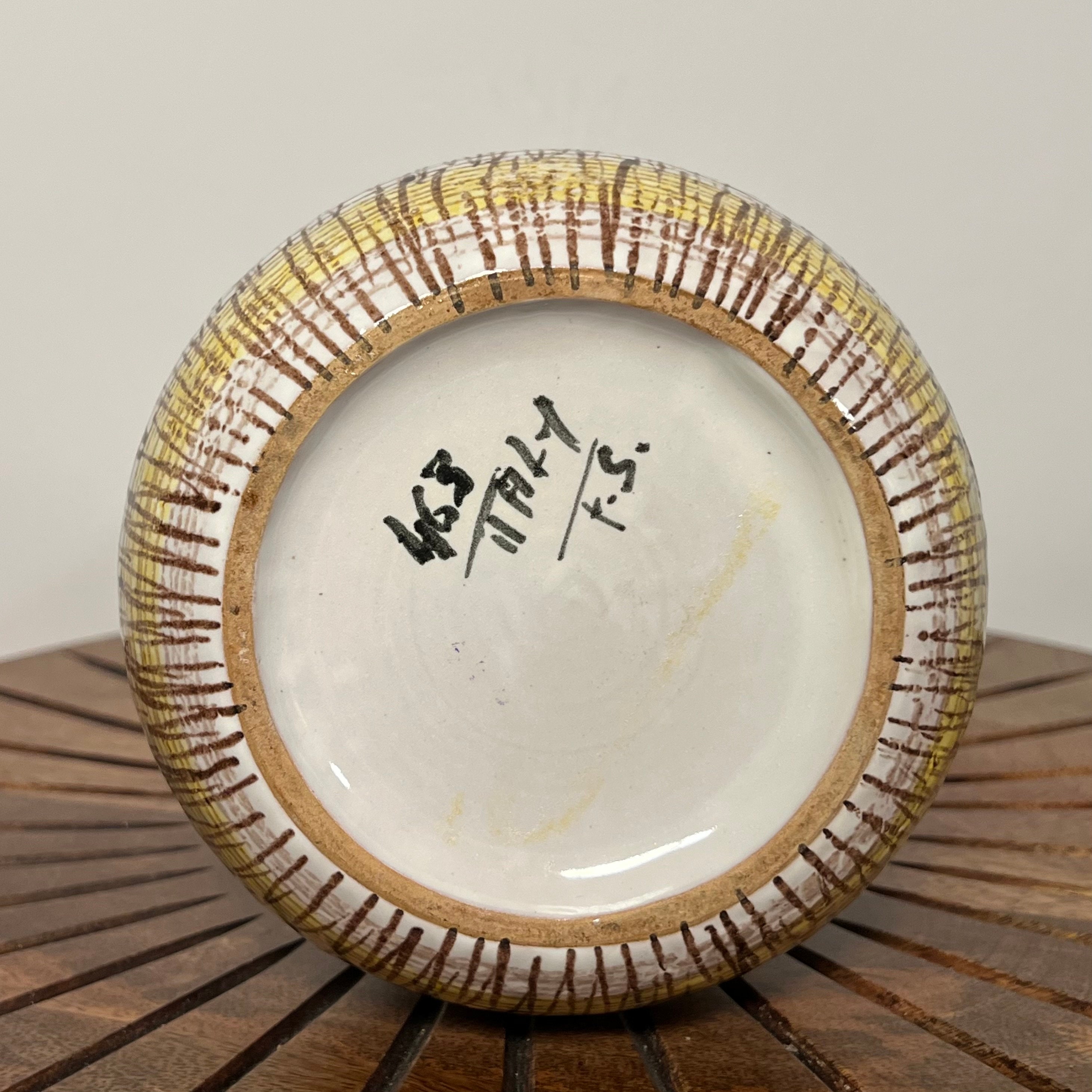 Vintage Hand Painted Vase, Italy 463 White, Brown and Yellow Vase