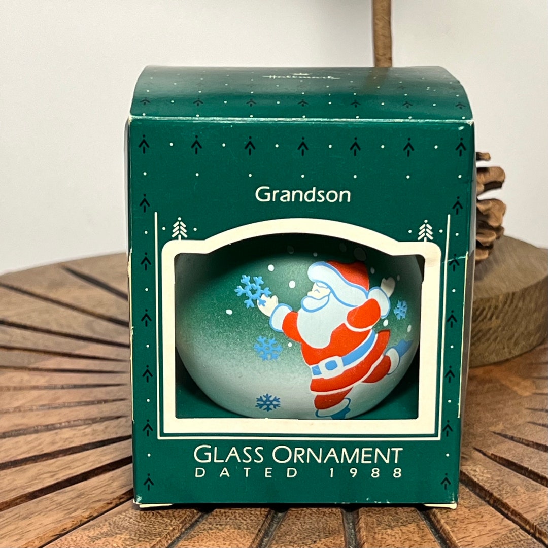 Vintage Hallmark Grandson Ornament, 1988 Hallmark Santa Glass Keepsake