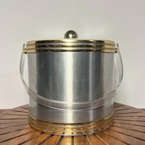 Retro MCM Shelton-Ware Designs Ice Bucket with Handle, Vintage Silver and Gold Ice Bucket, Vintage Barware