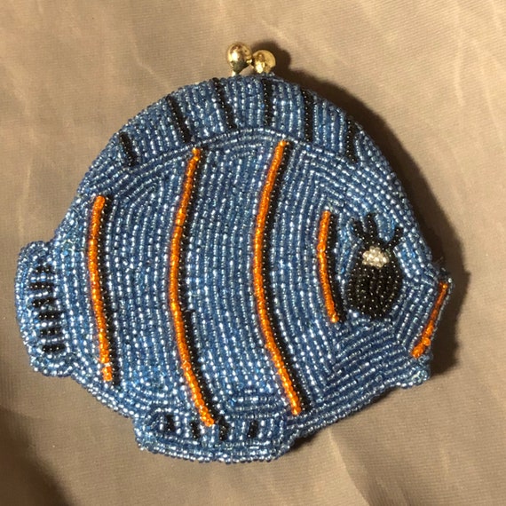 Vintage Hand Beaded Fish Coin Purse/Blue Fish Coll