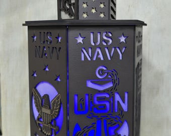 Personalized US Navy Wooden Lantern with Anchor Emblem – Licensed Hobbyist Product