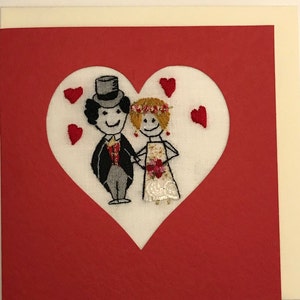 Valentinstag Karte / handbestickt Hochzeit Karte / Handarbeit / das glückliche Paar / wählen Sie Ihre eigene Nachricht