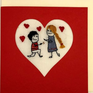 Von Hand bestickt Valentines Card / handgemachte Engagement-Karte / 'Werden Sie mir' / wählen Sie Ihre eigene Nachricht