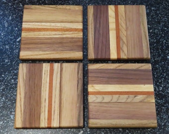 Pack of 4 - Oak, Walnut, Mahogany, & Elm Handmade Laminated Wooden Coasters