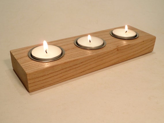 Elm Wood Triple Tealight Candle Holder Holds 3 Tealights Etsy