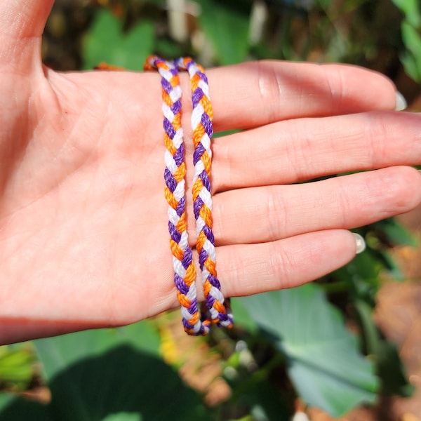 Clemson Braided Bracelet, Clemson Gear, Tailgate, Friendship, Sorority, School Sports Team Bracelet, Braid, Waterproof Waxed String