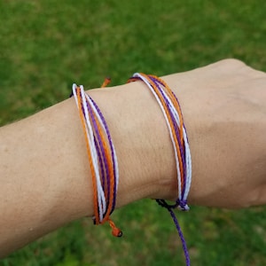 Clemson Bracelet, Clemson Gear, purple white orange jewelry, Tailgate, Friendship, Sorority, Team Bracelets, Waterproof Waxed String #allin