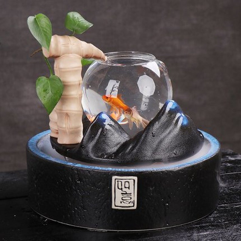 Cabayesta Home Decoration Small Living Room Glass Fish Tank Water Fountain Decoration Ceramic Lucky Gift