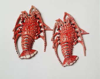 Lobster Refrigerator Magnets, 2 Pieces, Free Shipping (63626), Lobster Magnets, Spiny Lobster Magnet, Magnetslady,pq