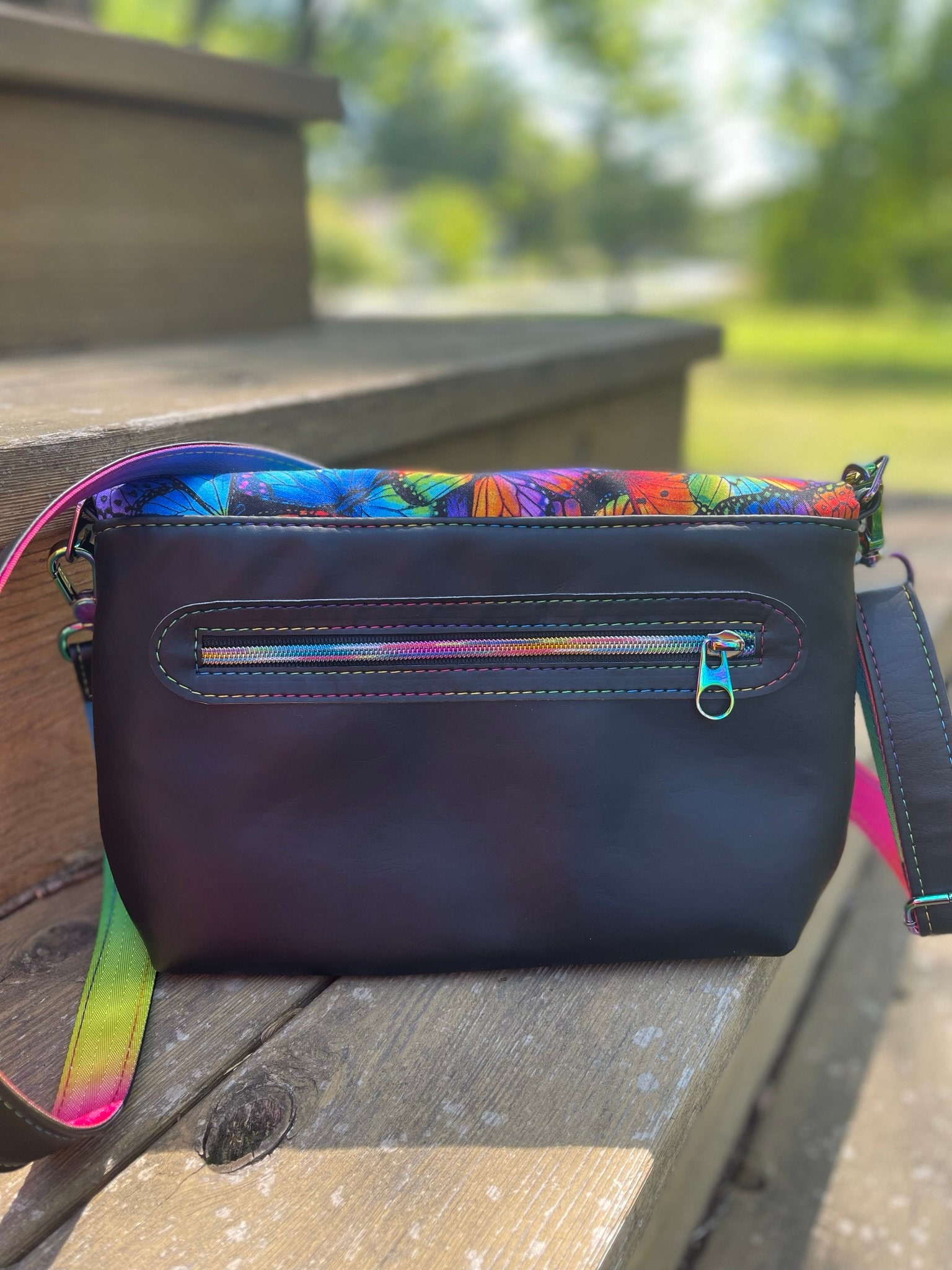Rainbow Butterfly Foldover Purse, Fiona Crossbody Bag, Bright Rainbow ...