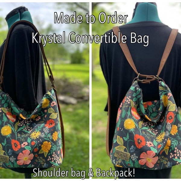 Custom Krystal Convertible Bag, Slouchy Shoulder Bag, Convertible Backpack, Exterior Phone Pockets, Custom Purse, Panel Option