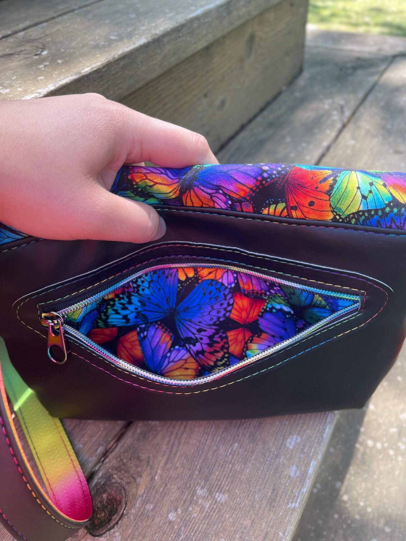 Rainbow Butterfly Foldover Purse, Fiona Crossbody Bag, Bright Rainbow ...
