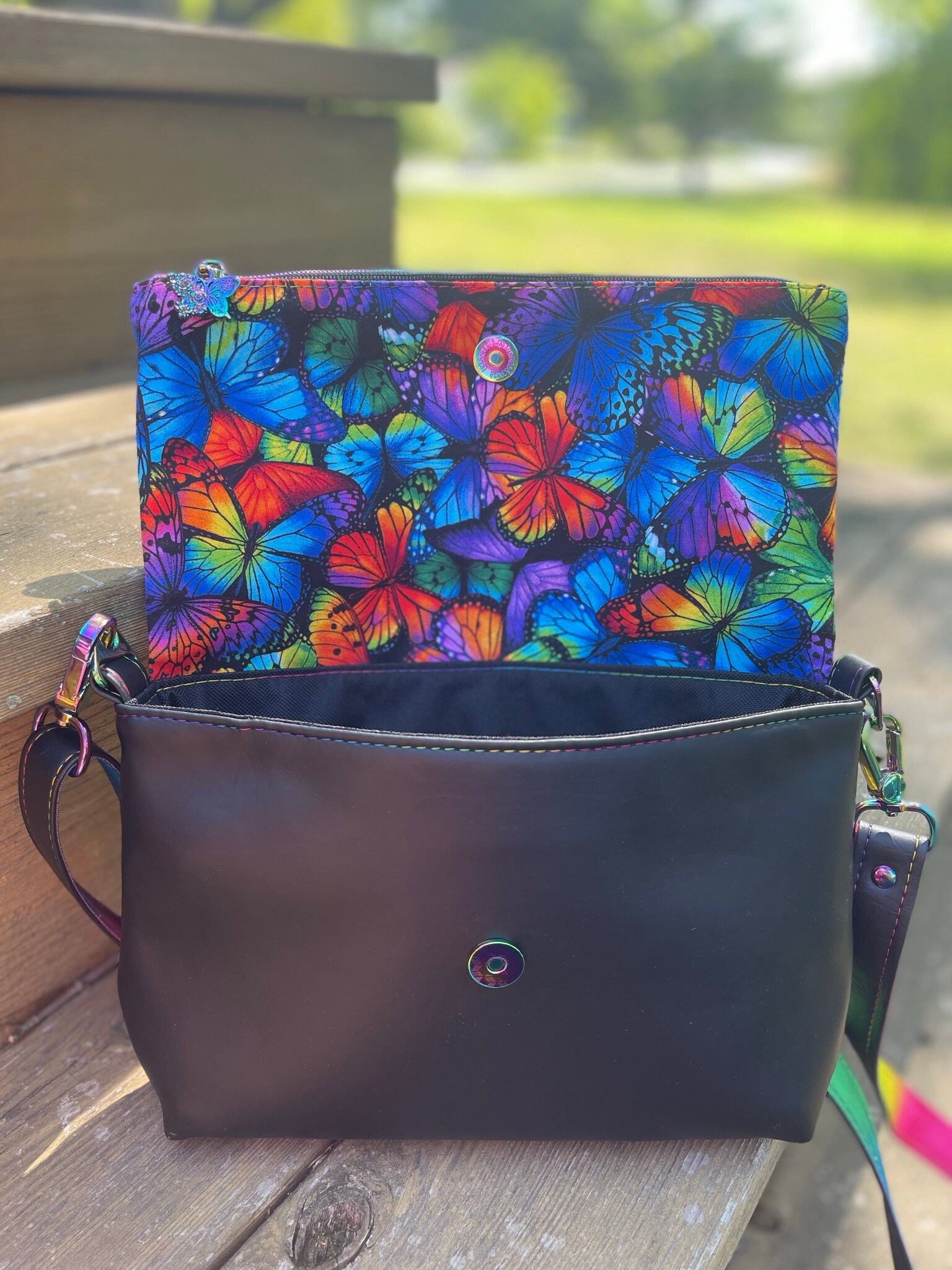 Rainbow Butterfly Foldover Purse, Fiona Crossbody Bag, Bright Rainbow ...