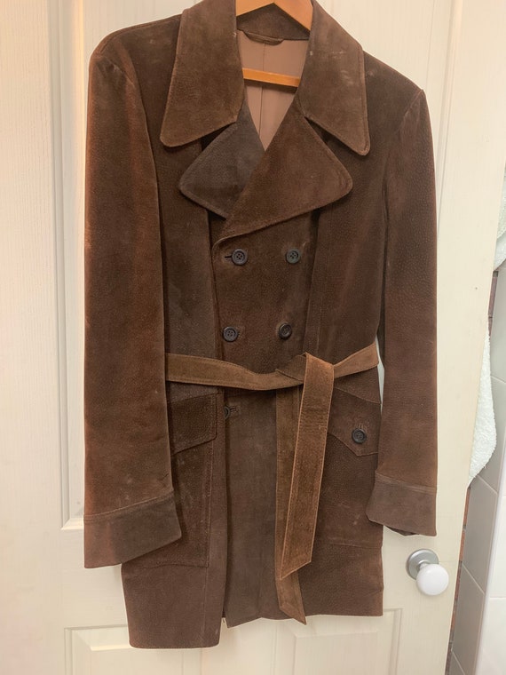 Men’s dark brown pig skin leather suede jacket wit