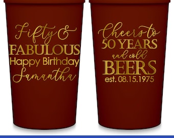 50th Birthday Favors Personalized Cups for Birthday Gift Bags 50th Birthday Party Decorations 50 & Fabulous Plastic Party Cups Party Favors