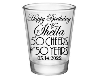 50th Birthday Favors Custom Shot Glasses for Birthday Gift Bags 50th Birthday Party Decorations Cheers to 50th Birthday Shot Glasses Any Age