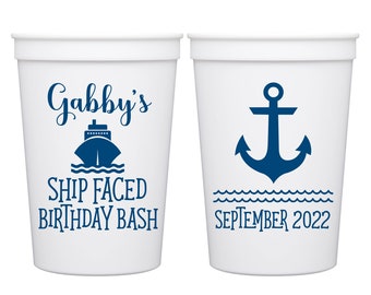 Nautical Birthday Favors Personalized Cups for Boat Birthday Party Gifts for Guest Party Cups Birthday Cruise Decor Ship Faced Plastic Cups