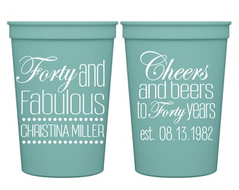 40th Birthday Favors Personalized Cups for Birthday Party Gift Bags 40th Birthday Decoration Cheers & Beers 40 and Fabulous Party Cups