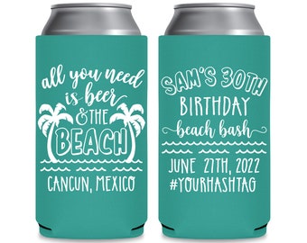 Beach Birthday Party Favors Slim Can Coolers 30th Birthday Gift Bags for Guest or Any Age Slim Can Holder Beer & Beach Birthday Decorations