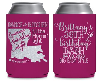 New Orleans Birthday Favors Custom Can Coolers for Mardi Gras Birthday Party Gift Can Holders Birthday Decorations Louisiana Saturday Night