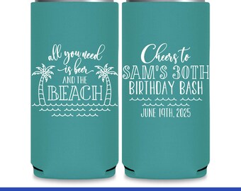 Beach Birthday Party Favors Slim Can Coolers 30th Birthday Gift Bags for Guest or Any Age Slim Can Holder Beer & Beach Birthday Decorations
