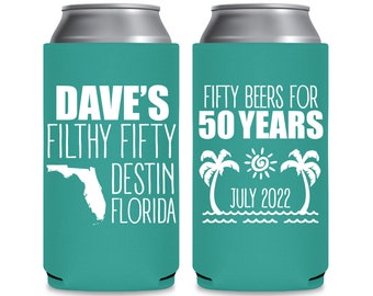Filthy 50th Birthday Favors Slim Can Coolers for Beach Birthday Party Gifts for Guests Custom Beer Holder 50th Birthday Party Decorations