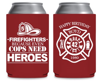 Firefighter Birthday Party Favors Custom Can Coolers Firefighter Decor Can Holders Firefighter Gifts for Guests Fireman Birthday Decorations
