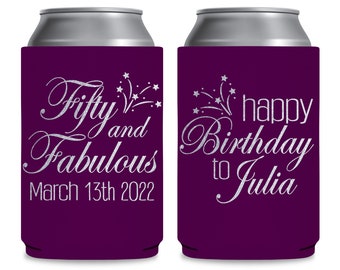 50th Birthday Favors Custom Can Coolers for Birthday Party Gift Bags for Guests 50th Birthday Party Decorations 50 and Fabulous Can Holders