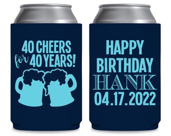 40th Birthday Party Favors Custom Can Coolers for Any Age Cheers & Beers for Years 40th Birthday Gifts Beer Holders 40th Birthday Decoration