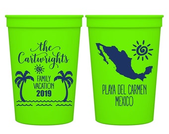 Party Cups Family Beach Trip Custom Family Reunion Plastic Personalized Cups Party Favors Beer Stadium Cups | Summer Family Beach Vacation