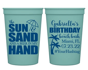 Beach Birthday Party Favors Personalized Cups for Birthday Gift Bags for Guest Any Age Party Cups The Sun & The Sand Birthday Decorations