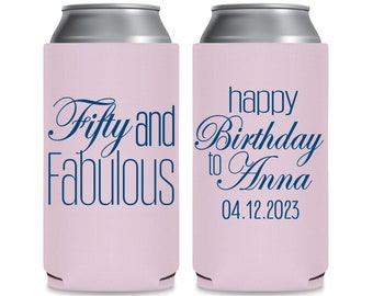 50th Birthday Favors Slim Can Coolers for Birthday Gift Bags 50th Birthday Party Decorations 50 and Fabulous Beer Holder Custom Party Favors