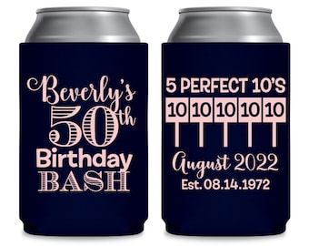 50th Birthday Favors Custom Can Coolers for Birthday Party Gift Bags for Guests 50th Birthday Party Decorations Perfect 10s Beer Can Holders