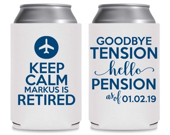 Pilot Retirement Party Favors Retired Flight Attendent Steward Beer Can Coolers Gift Bag for Guests Keep Calm Goodbye Tension Hello Pension