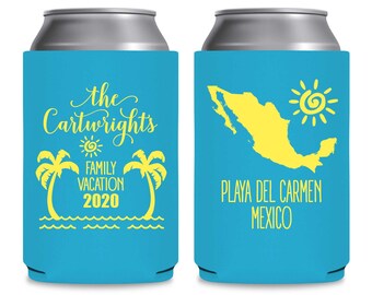 Beach Family Vacation Family Reunion Beach Party Favors With Map Destination Party Favors Beach Party Decor Personalized Beer Can Coolers