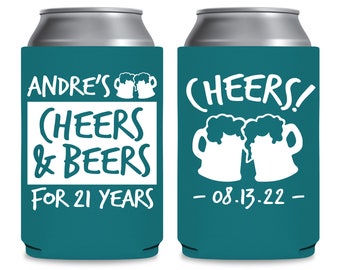 Birthday Favors Custom Can Coolers for Birthday Party Gift Bags Party Favors Cheers & Beers Can Holder 21st Birthday Decorations for Any Age