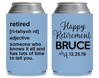 Retirement Party Favors Personalized Beer Can Coolers Cheap Party Favors Gift Bags for Guests Retired Dictionary Definition Knows It All