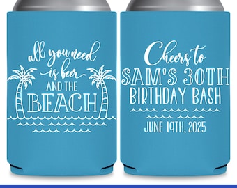 Beach Birthday Party Favors Custom Can Coolers 30th Birthday Gift Bags for Guest or Any Age Can Holder Beer & Beach Birthday Decorations