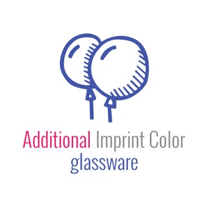 May include: Two blue outlined balloons with strings. The text below reads 'Additional Imprint Color glassware.'