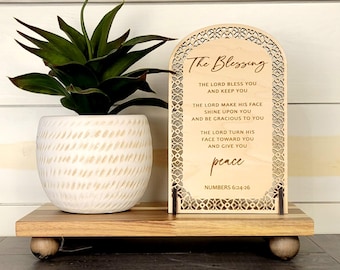 The Blessing Wooden Sign, Bible Verse Card Wooden Stand, Christian Decor, Benediction, Wedding Gift, Housewarming Present, Baptism, Baby