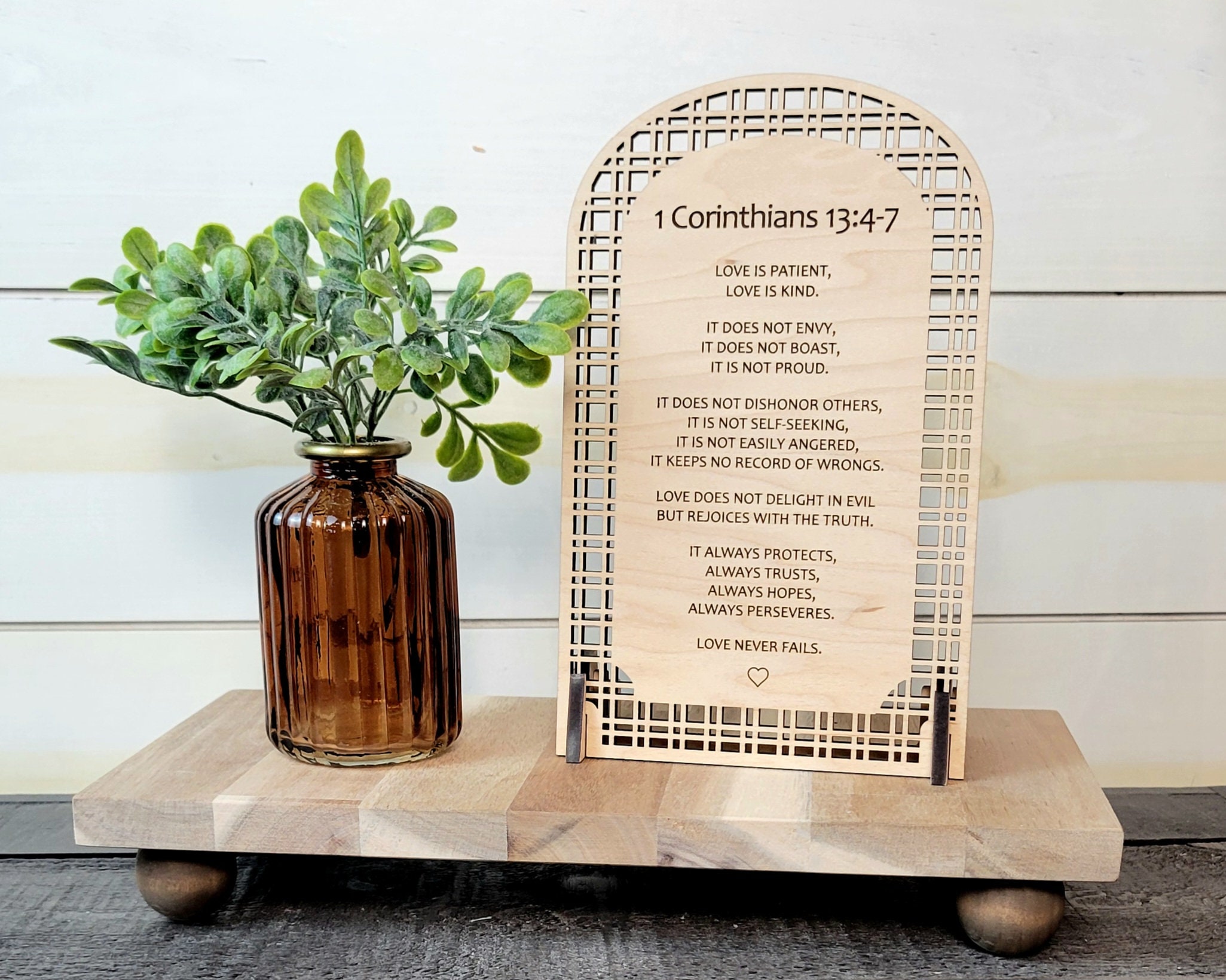 1 Corinthians 13 Wooden Sign, Bible Verse Card with Wooden Stand, Christian Decor, Love is Patient and Kind, 1 Corinthians 13 Wedding Gift