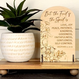 Fruit of the Spirit Sign: Engraved Floral Christian Decor