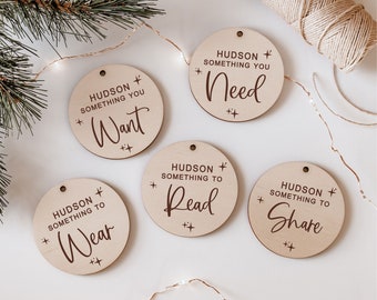 Etiquetas de regalo personalizadas estilo A // Etiquetas para querer, necesitar, usar, leer y compartir - Etiquetas de regalo con mensaje - Etiquetas de regalo navideñas - Etiquetas de regalo de madera - Regalos