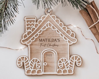 Personalised First Christmas Gingerbread House Christmas Ornament Sty. A|| My First Christmas - Gingerbread Ornament - Christmas Ornament