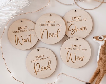 Personalised Something Gift Tags Sty.B || Want Need Wear Read Share Tags - Mindful Gift Tags - Christmas Gift Tags - Wooden Gift Tag - Gifts