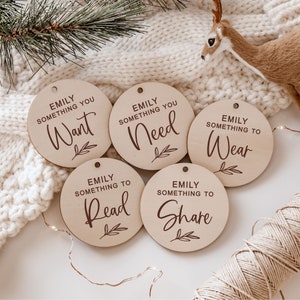 Personalised Something Gift Tags Sty.D || Want Need Wear Read Share Tags - Mindful Gift Tags - Christmas Gift Tags - Wooden Gift Tag - Gifts
